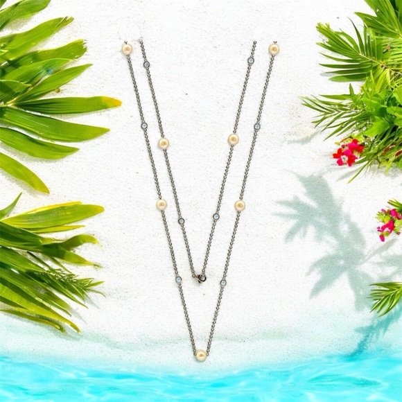 NWT Suzy Levian
Silver 3.90 ct. tw.Sapphire & 7-7.5mmPearl Station Necklace36” L - Picture 2 of 12